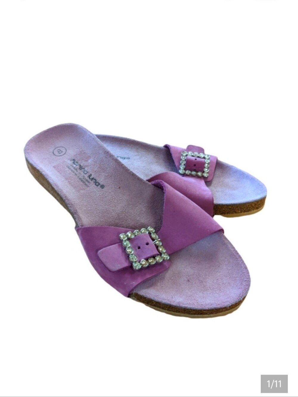 Marina Luna Embellished Big Buckle Slide Sandal Size 8